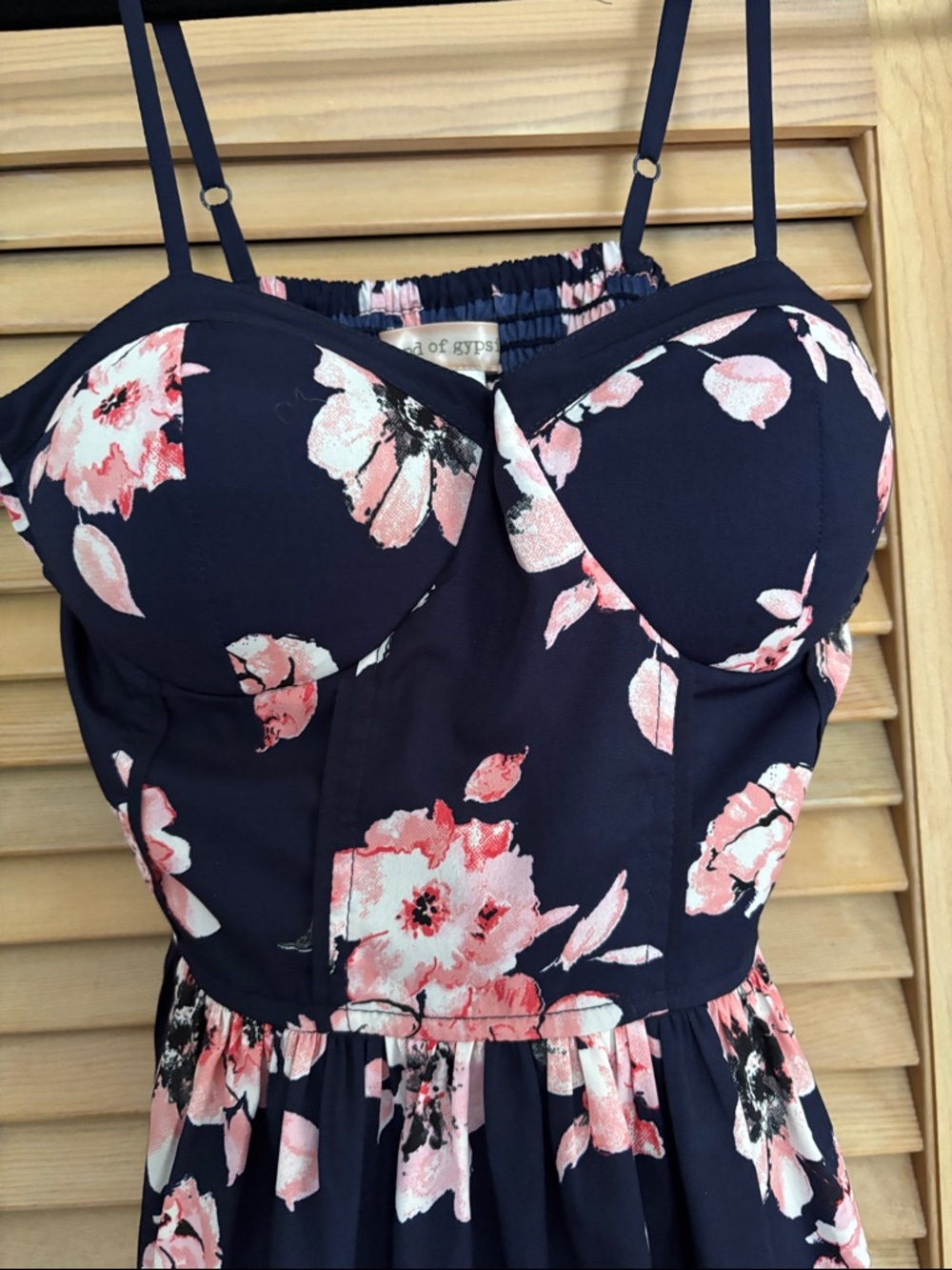Band of Gypsies Navy Mini Dress with Pink Floral Print - Picture 2 of 4